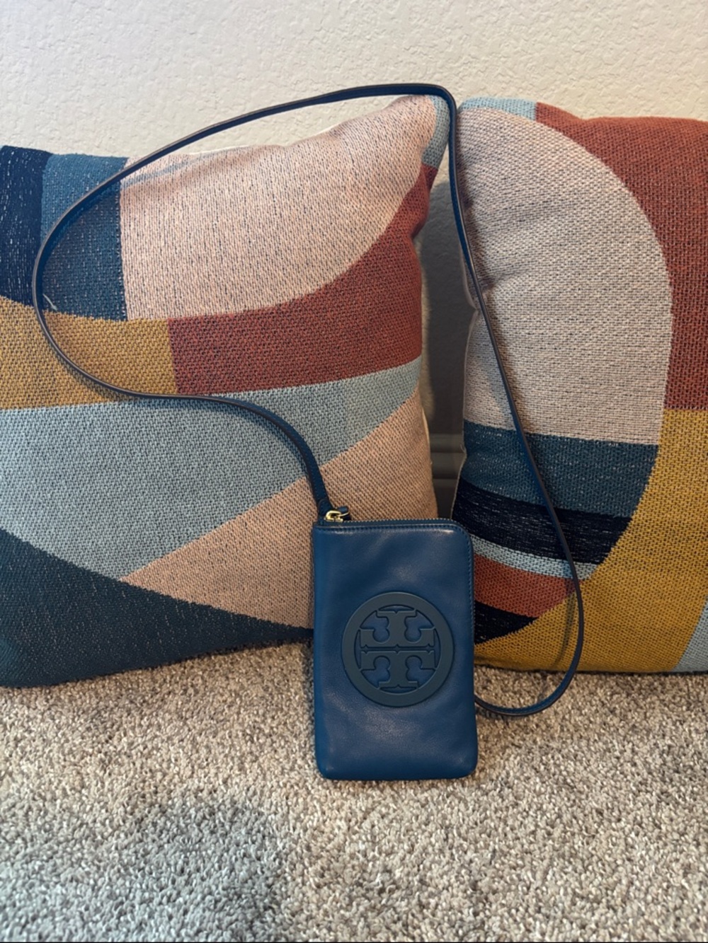 Tory Burch Deep Blue Logo Crossbody Phone Pouch